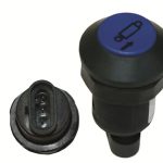 Druckschalter blau Zylinder-ausf. zu CNH-Steyr CVX 140, 150, 160, 175, 195, 1135, 1145, 1155, 1170, 1190, 1195; NH T 7510, 7520, 7530, 7540, 7550, TVT 135, 145, 155, 170, 190, 195; Steyr CVT 6135, 6140, 6145, 6150, 6155, 6160, 6170, 6175, 6190, 6195 Ö91004